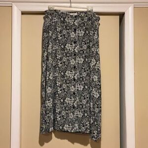 Christopher & Banks A line floral black and grey cottage core button down skirt